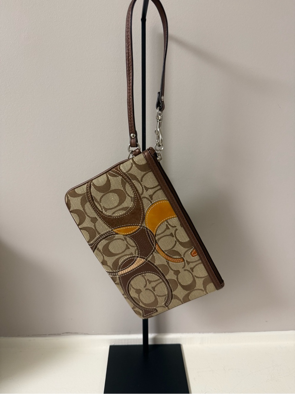 Coach Brown and Mustard Signature Canvas Wristlet!Excellent Condition